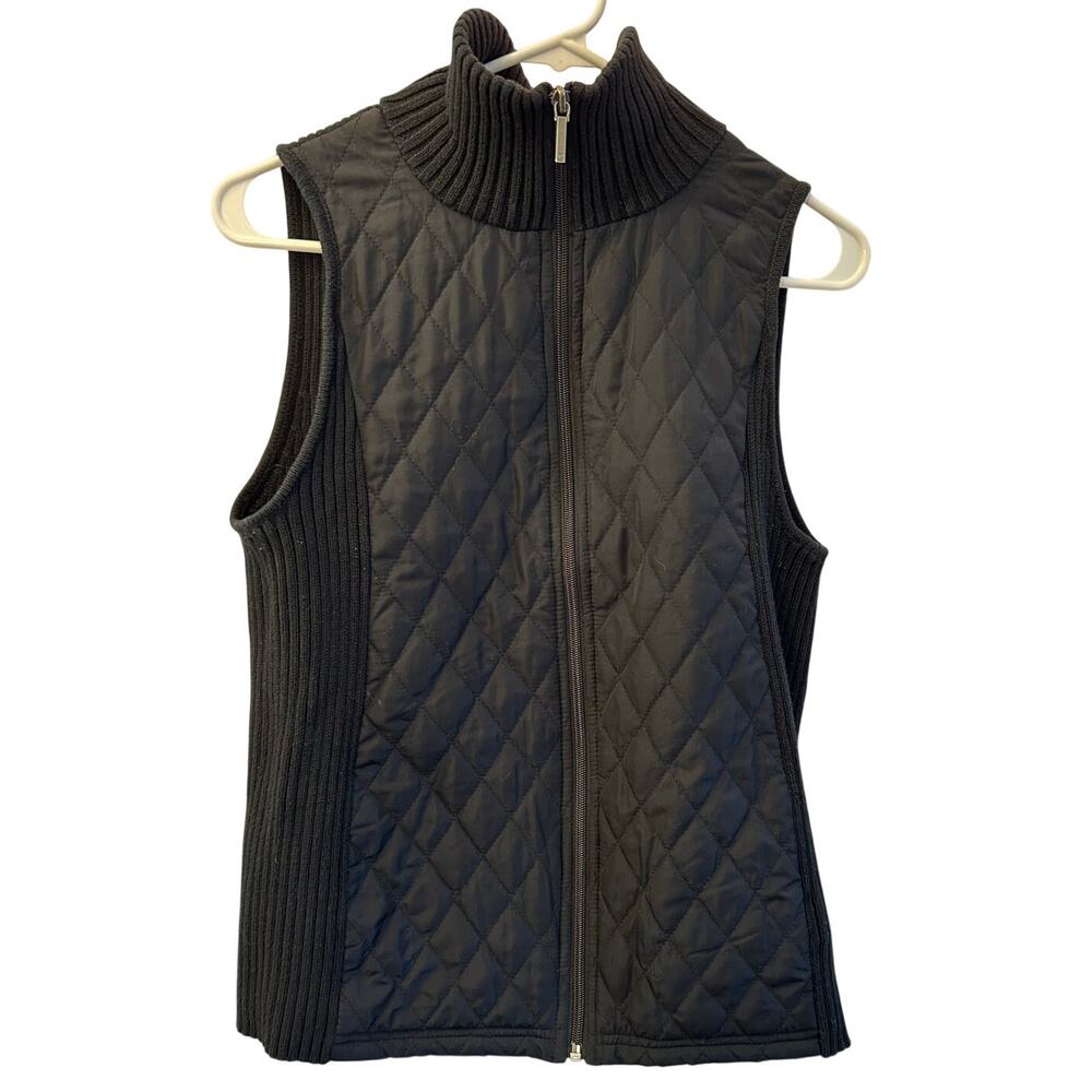 Chaps Black Quilted Vest With Ribbed Sides and Back
